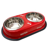 Double Dinner Dog Bowl-Stainless Steel Food and Water Feeder
